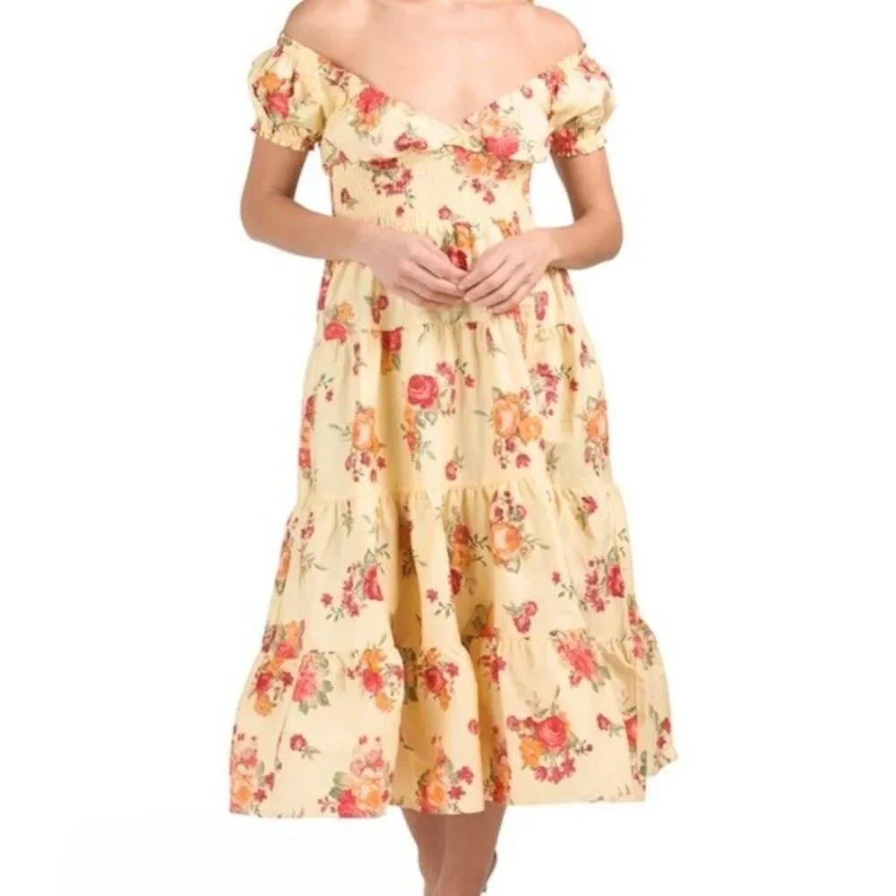 Danielle Bernstein Floral Poplin Tiered Dress